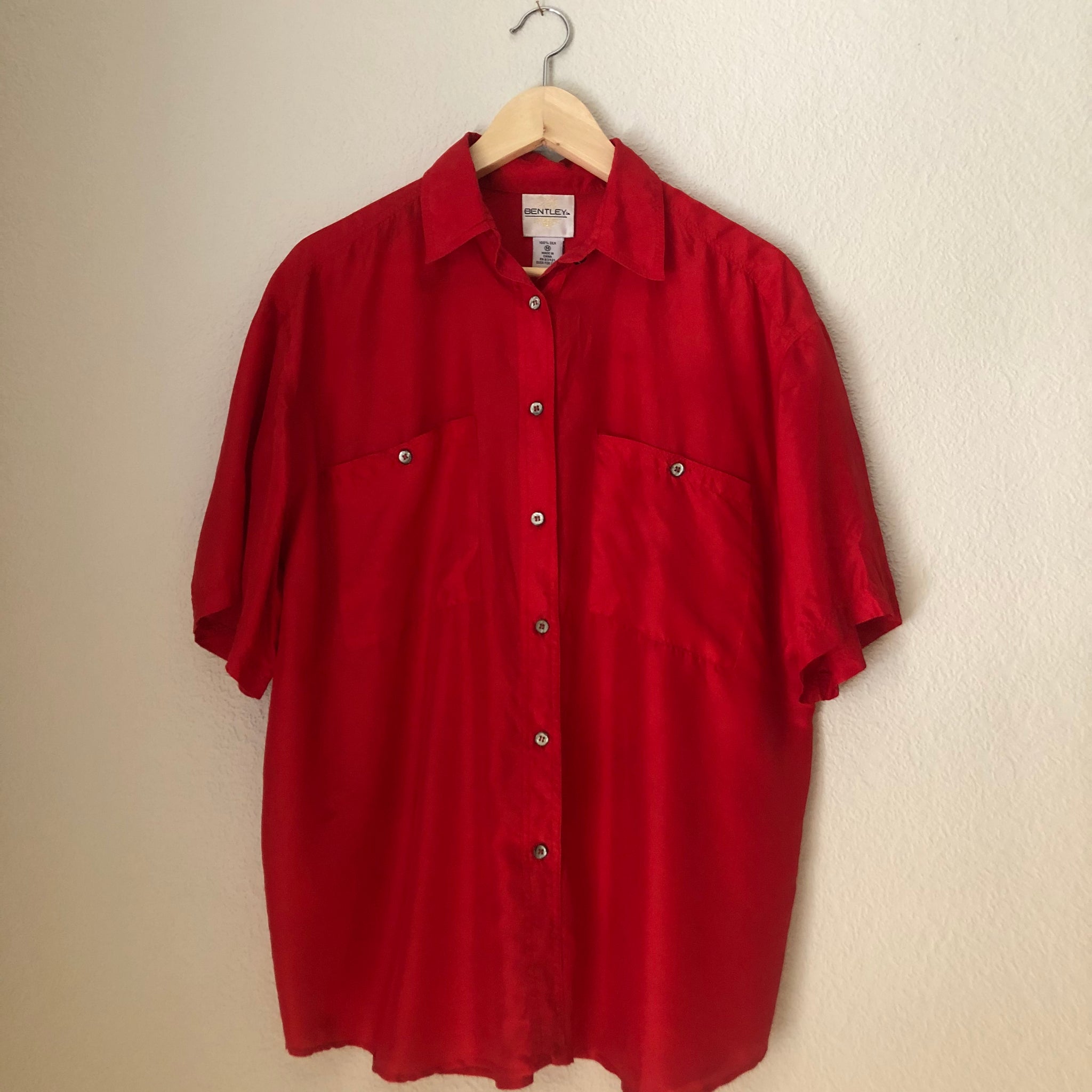 Vintage Red Short Sleeve Silk Shirt ...